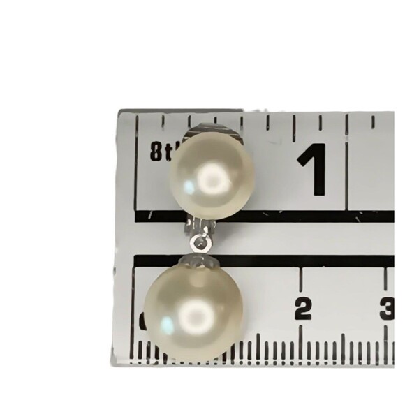 Vintage Double Faux Pearl Dangle Clip On Earrings Maravella Silvertone - Picture 5 of 5
